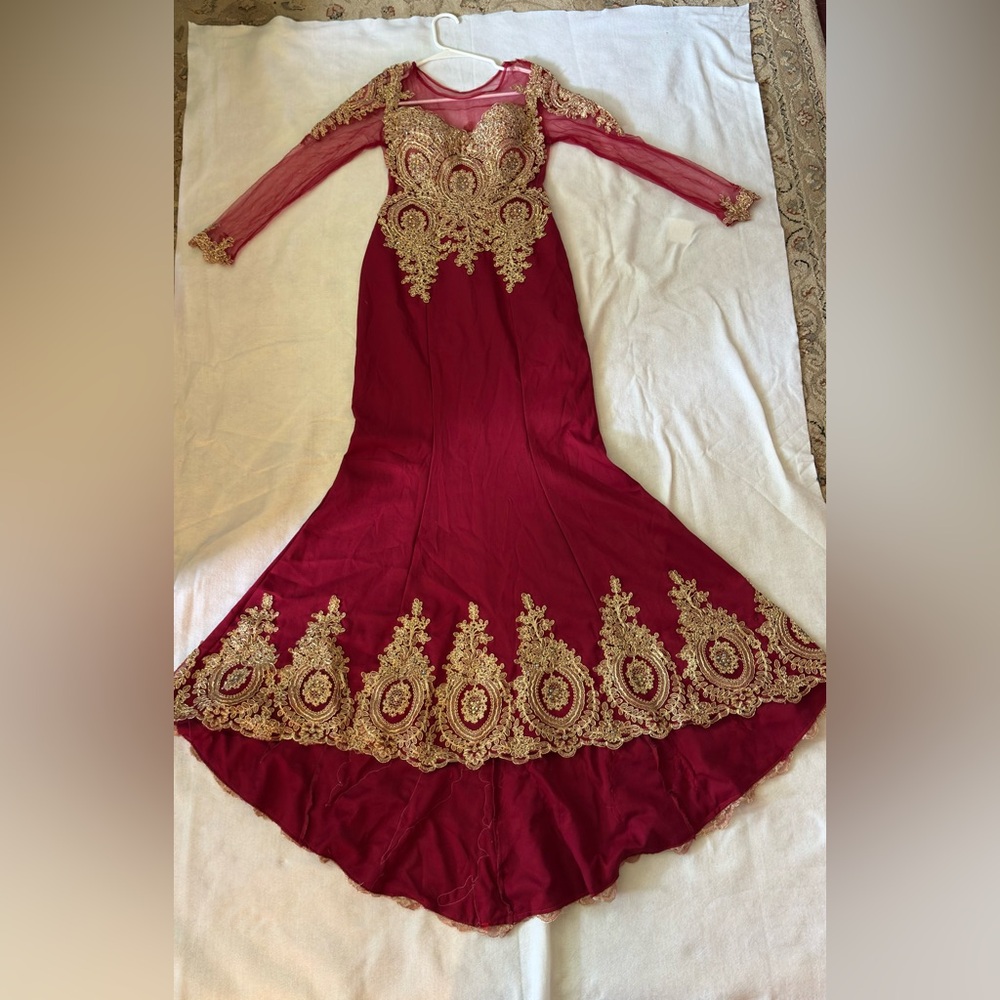 Elegant burgundy and Gold Embroidered Dress